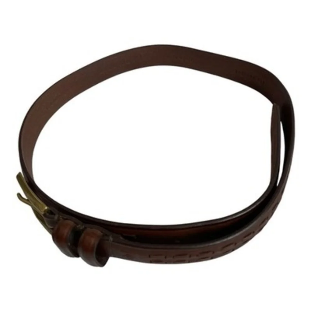 Lauren Ralph Lauren Brown Leather Woven Embossed Belt Brass Buckle Size 38 VG